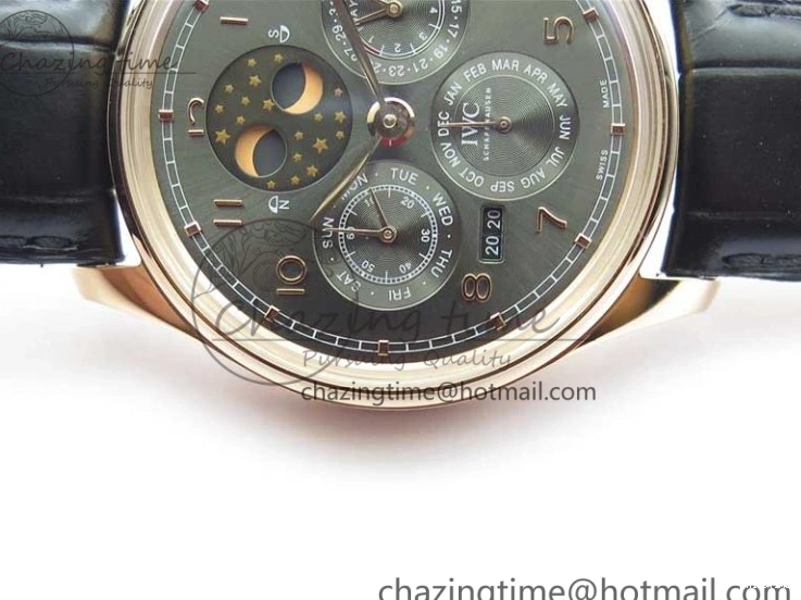 MIROTIME 0427 Elegant Portugieser Perpetual Calendar IW503302 RG V9F 1:1 Best Edition Gray Dial on Black Leather Strap A 7096
